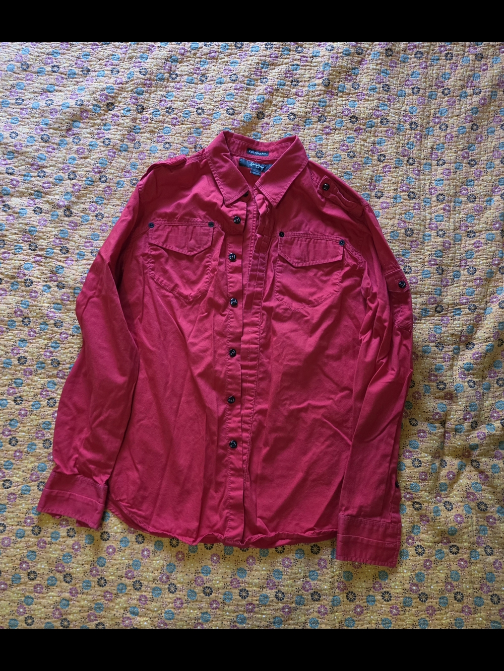 Sean John Men's Vibrant Red Button-Front Shirt L